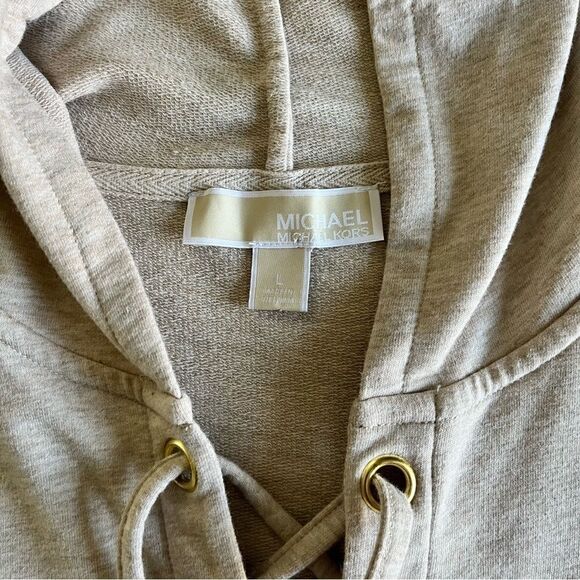 Michael Kors Long Sleeve Tie Lace Up Hooded Top Gold Oatmeal Color Size Large - Picture 4 of 7